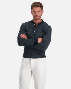 De 100% Katoenen Henley Stripe